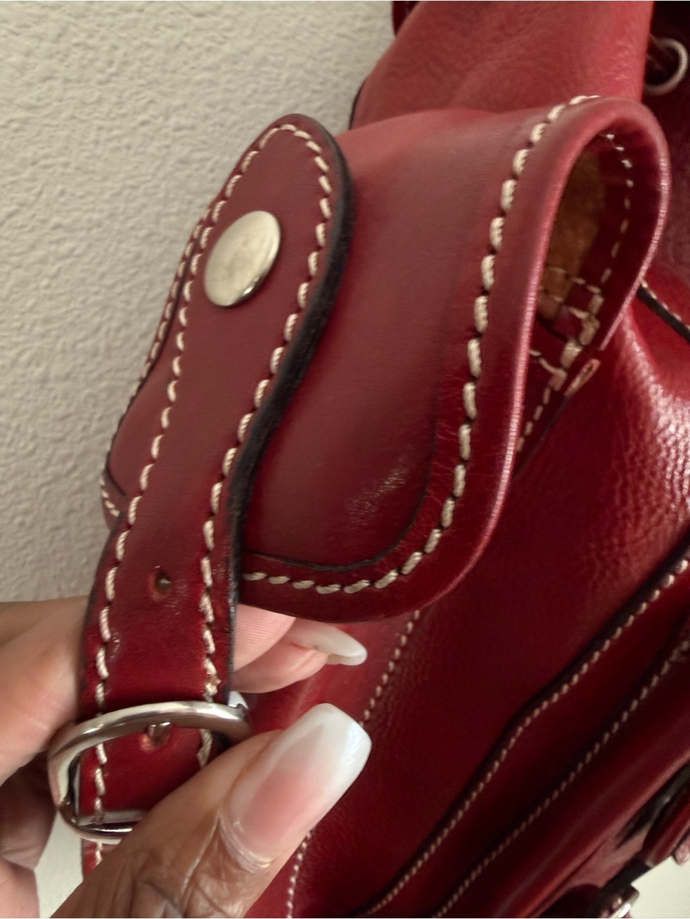 Genuine Leather Deep Red Backpack Multi-pocket - Picture 10 of 13